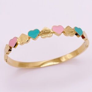 Gold Heart Bracelet with Pink and Green Accents